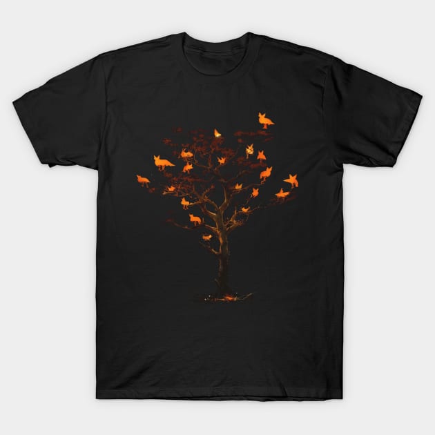 Cute Foxes Tree T-Shirt by HideTheInsanity